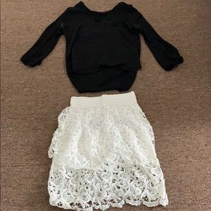 White skirt & black blouse
